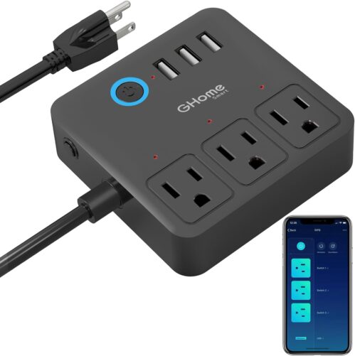 GHome Smart Power Strip, 3 USB Ports and 3 Individually Controlled Smart Outlets, WiFi Surge Protector Works with Alexa Google Home, Home Office Cruise Ship Travel Multi-Plug Extender Flat Plug