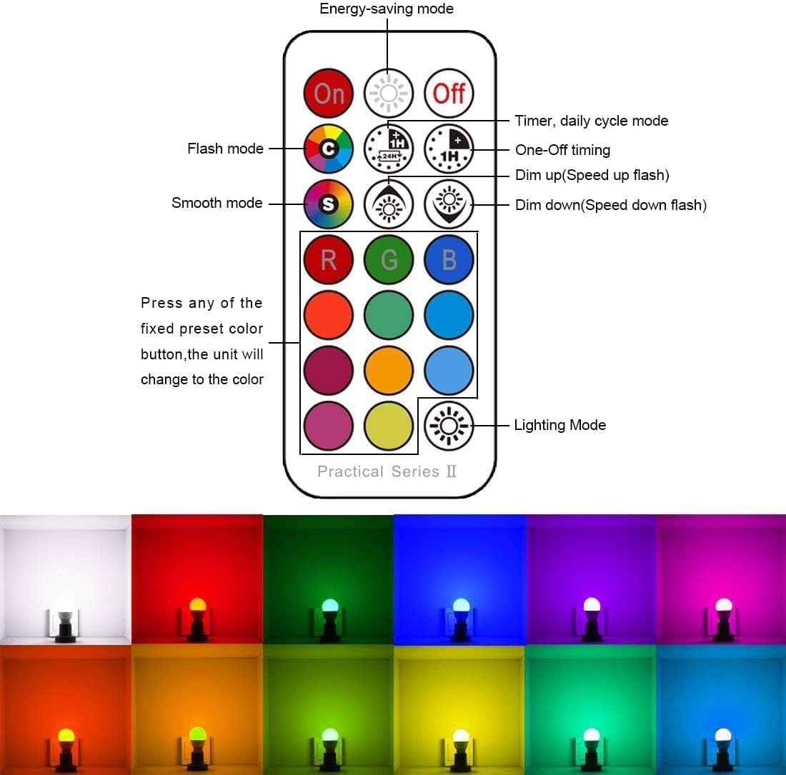 ILC RGB LED Light Bulb, Color Changing 40W Equivalent, Daylight White, 450LM Dimmable 5W E26 Screw Base RGBW, Mood Light Bulb - 12 Color Choices - Timing Infrared Remote Control Included (4 Pack) - Image 4