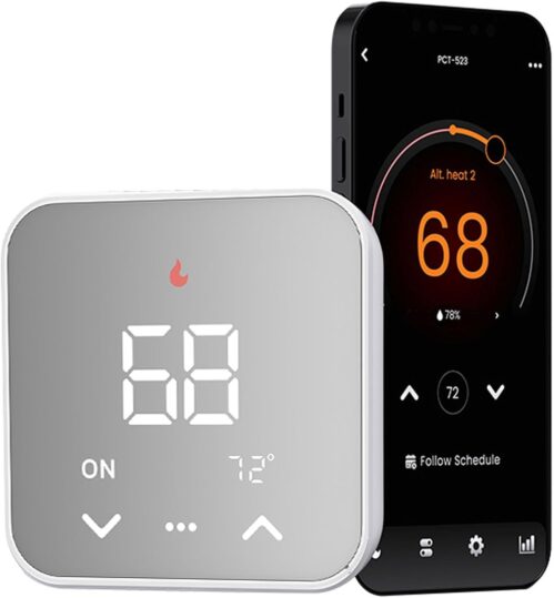 Smart Thermostat for House, WiFi Programmable Thermostat Compatible with Alexa and Google Assistant, Remote Control Tuya/Smart Life, C-Wire Required, Energy Saving