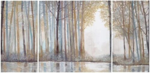 MADISON PARK Wall Art Living Room Décor – Triptych Scenery Watercolor Canvas, Home Accent Modern Dining Decoration, Ready to Hang Painting for Bedroom, Multi-Sizes, Natural Forest Reflection 3 Piece