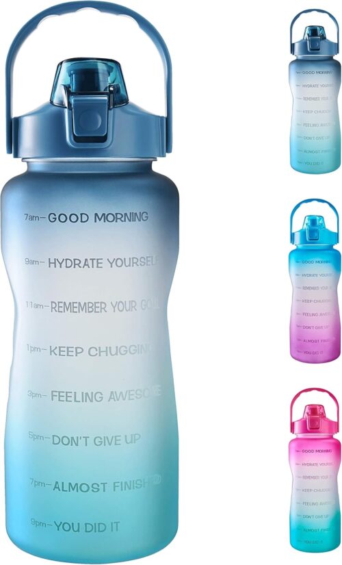 EYQ 64oz Leakproof Free Drinking Water Bottle with Motivational Time Marker BPA Free for Fitness, Gym and Outdoor Sports
