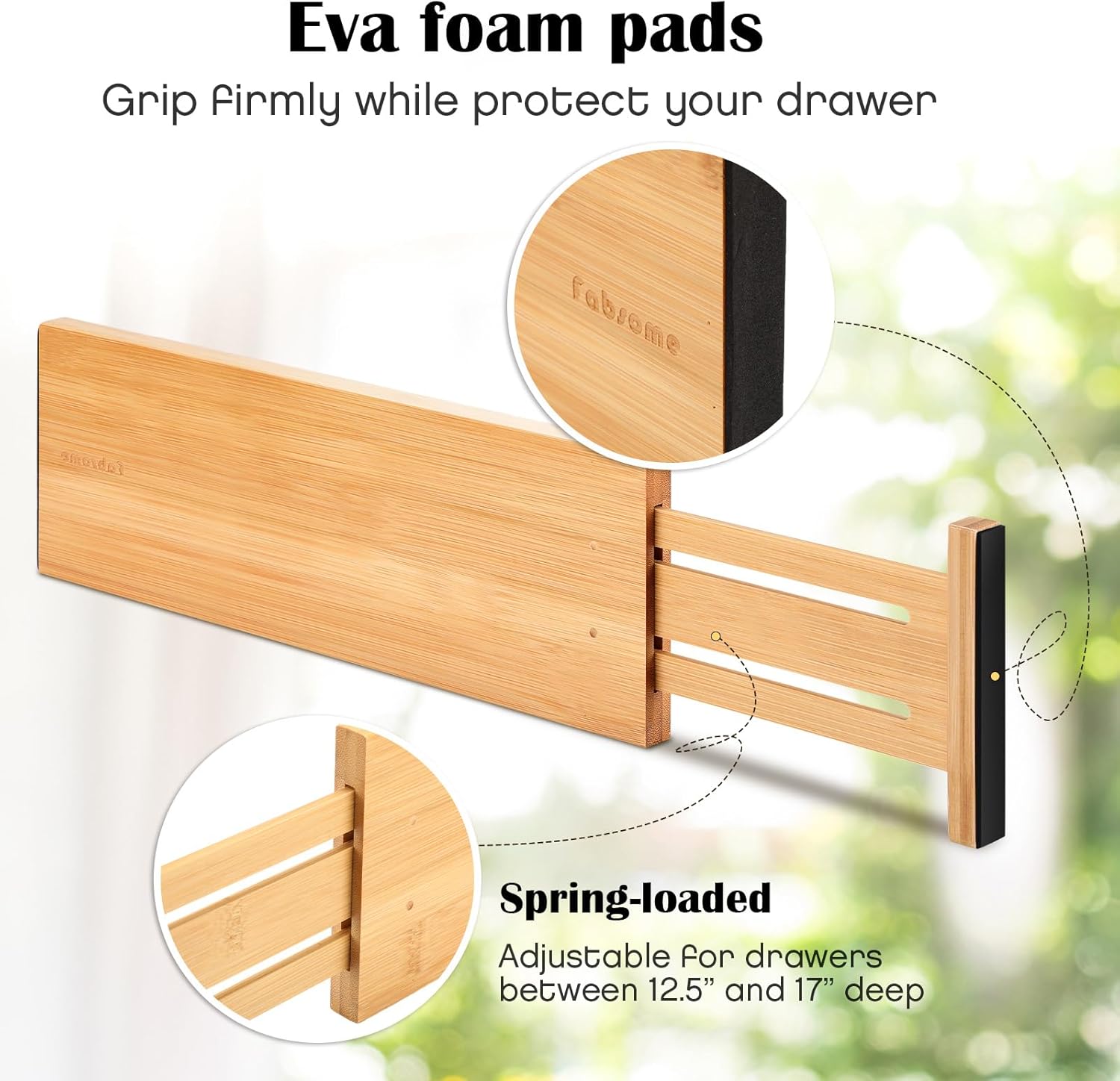 Fabsome Dresser Drawer Organizers 6 Pack, 4.65'' High Adjustable from 12.5-17‘’ Bamboo Drawer Dividers for Clothing Baby Clothes, Wooden Separators for Dresser Nursery Organization with Soft Foam Ends - Image 5