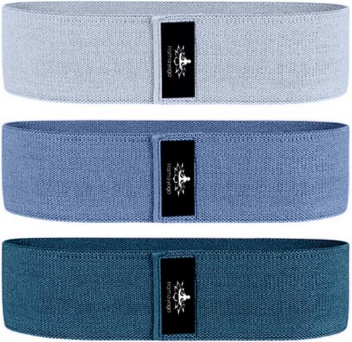 Hatha Yoga Large Resistance Band,14.5″ x3.15″,Fabric Exercise Loop Bands with Instruction Guide and Carry Bag, Set of 3.
