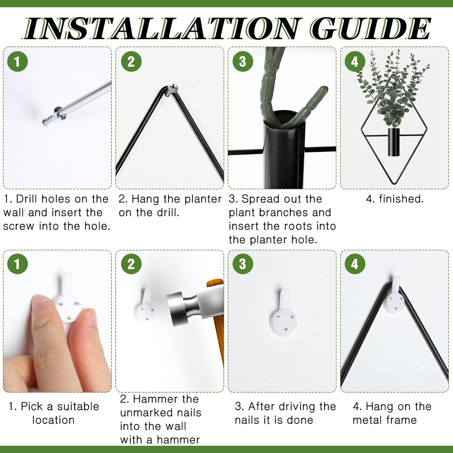 Jexine 2 Pcs Hanging Planters with Artificial Eucalyptus Metal Hanging Vase Indoor Plants Holder Modern Geometric Boho Wall Decor for Living Room Home Office(Black) - Image 3