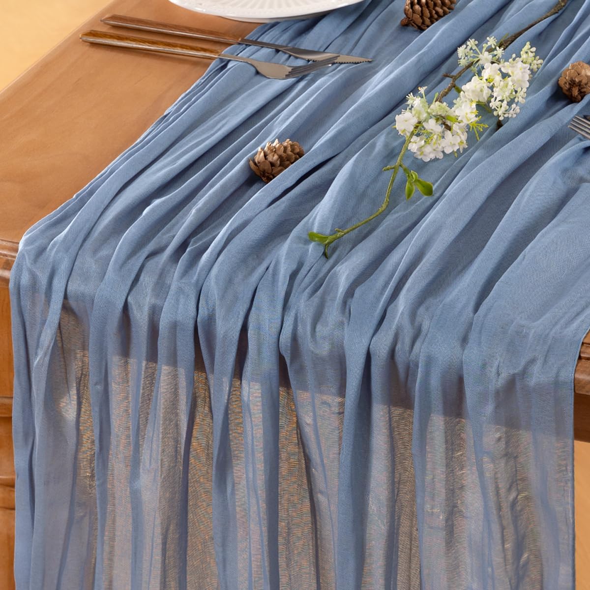 Dusty Blue Table Runner Cheesecloth Table Runner 10FT Rustic Spring Table Runner 35 x 122 Inches Boho Decoration for Home Wedding Baby Shower Birthday Party