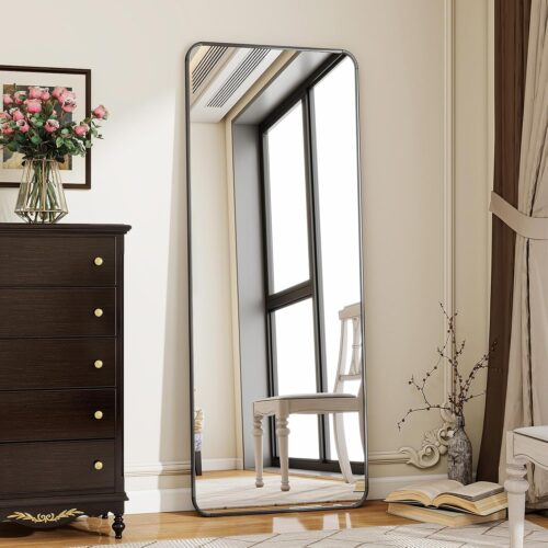BEAUTYPEAK Black Full Length Mirror, 56″x21″ Rounded Corner Floor Mirror Standing Hanging or Leaning Against Wall, Suitable for Bedroom or Dressing Room