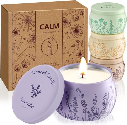 WarmEmbrace Scented Candles for Women, 17.6oz Romantic Candles for Women Girl Candle Set, 120H Burning, Soy Candle for Home Scented, Lavender | Vanilla | Rose & Sandalwood | Jasmine – 4 Pack