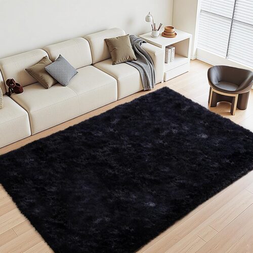 Black Rugs for Living Room Fluffy 4×6 ft Bedroom Rug Non-Slip Area Rugs Shag Carpet for Nursery Kids PlayRoom Dorm Office Indoor 1.7” Thick Modern Plush Carpets Boys