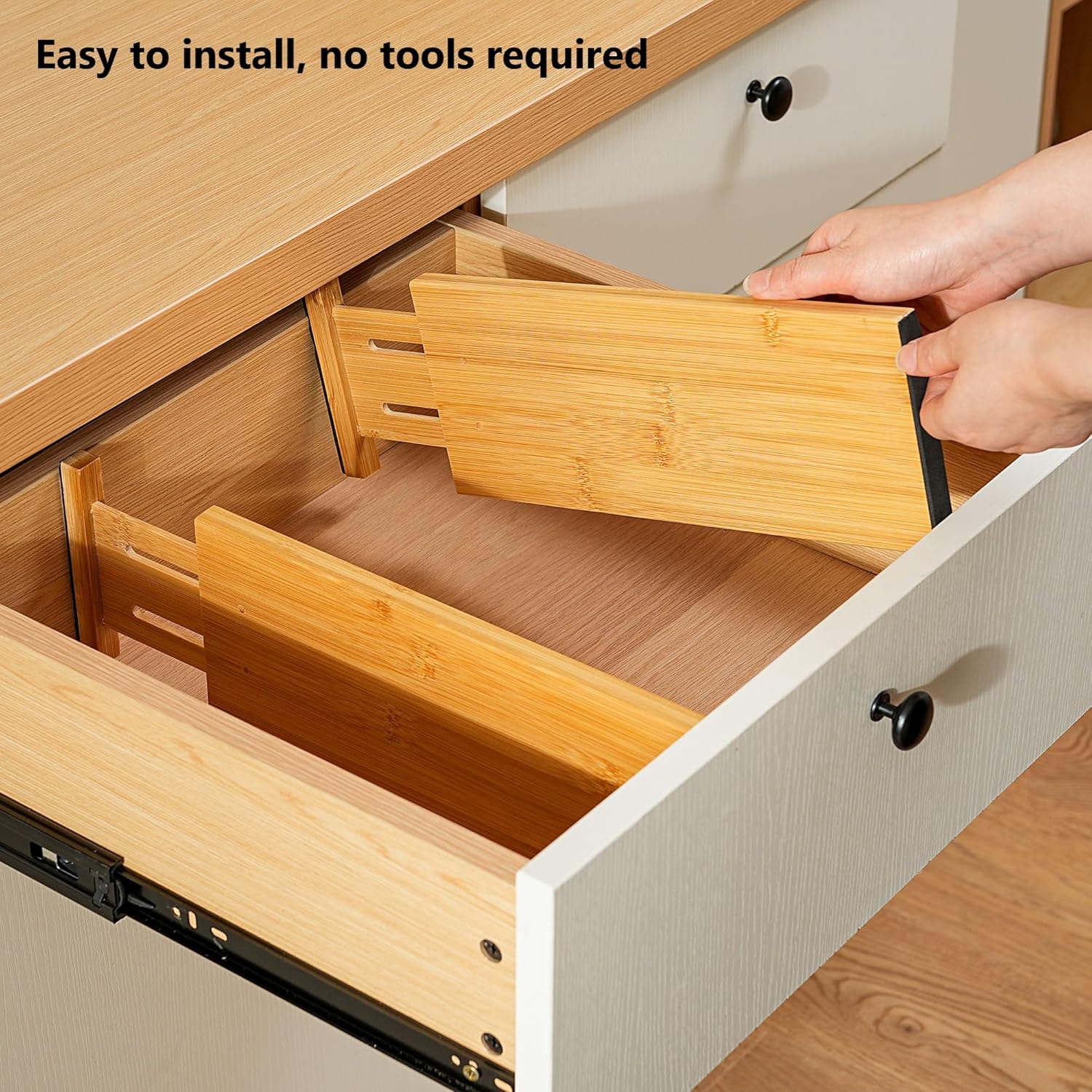 Fabsome Dresser Drawer Organizers 6 Pack, 4.65'' High Adjustable from 12.5-17‘’ Bamboo Drawer Dividers for Clothing Baby Clothes, Wooden Separators for Dresser Nursery Organization with Soft Foam Ends - Image 7