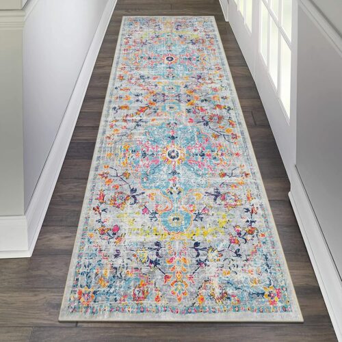 Pauwer Hallway Runner Rug 2×6 Washable Rugs Runner Non Slip Carpet Runner Boho Farmhouse Vintage Throw Area Rugs Floor Runner for Hallway Kitchen Entryway Laundry Room Bedroom Bathroom, Grey