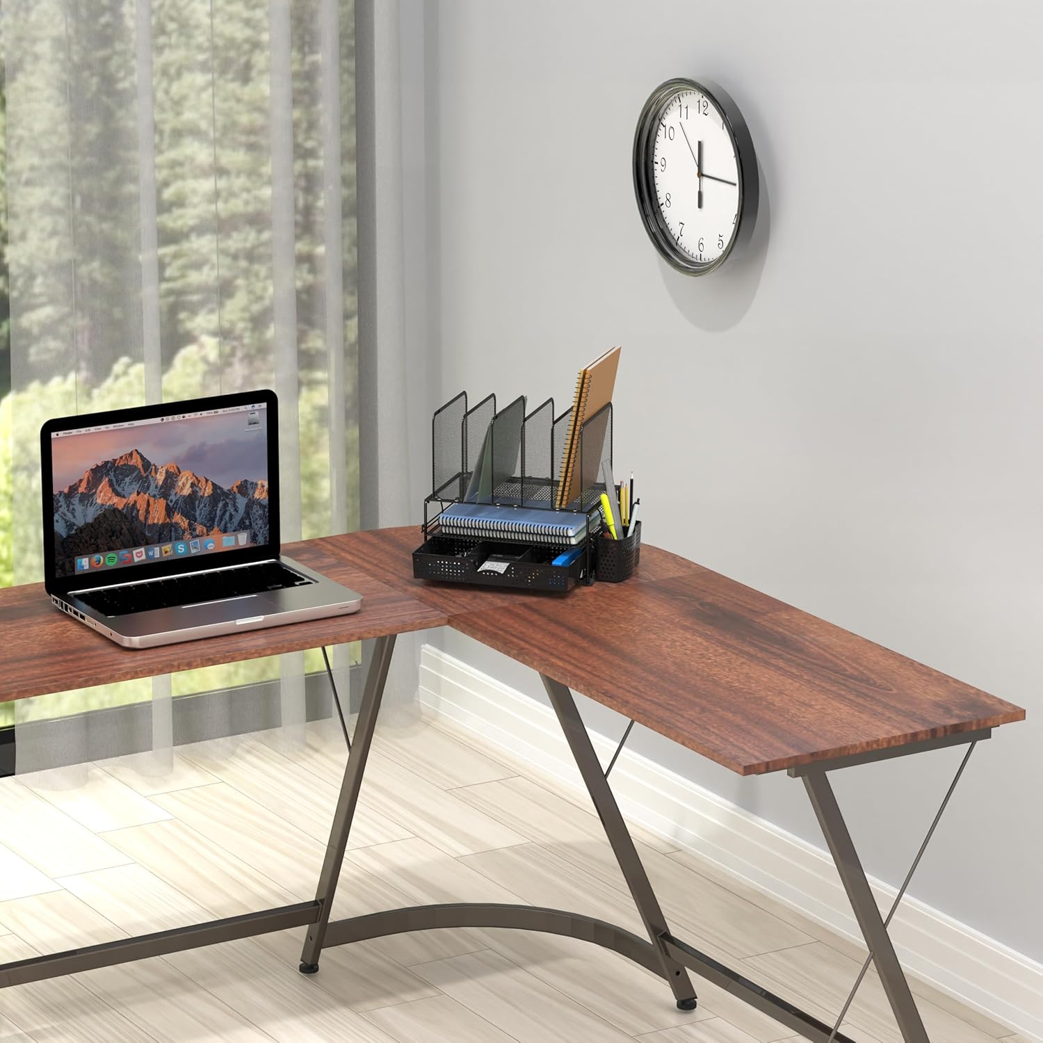 Simple Houseware Mesh Desk Organizer with Sliding Drawer, Double Tray and 5 Upright Sections, Black - Image 4