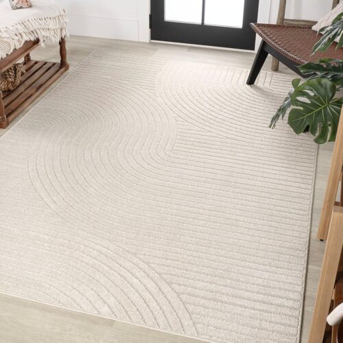 JONATHAN Y SCN100B-8 Skagen High-Low Minimalist Curve Geometric Indoor/Outdoor Area Rug, Modern, Contemporary, Geometric, Bohemian, Bedroom, Kitchen, Living Room, Non Shedding, Ivory/Cream, 8′ x 10′