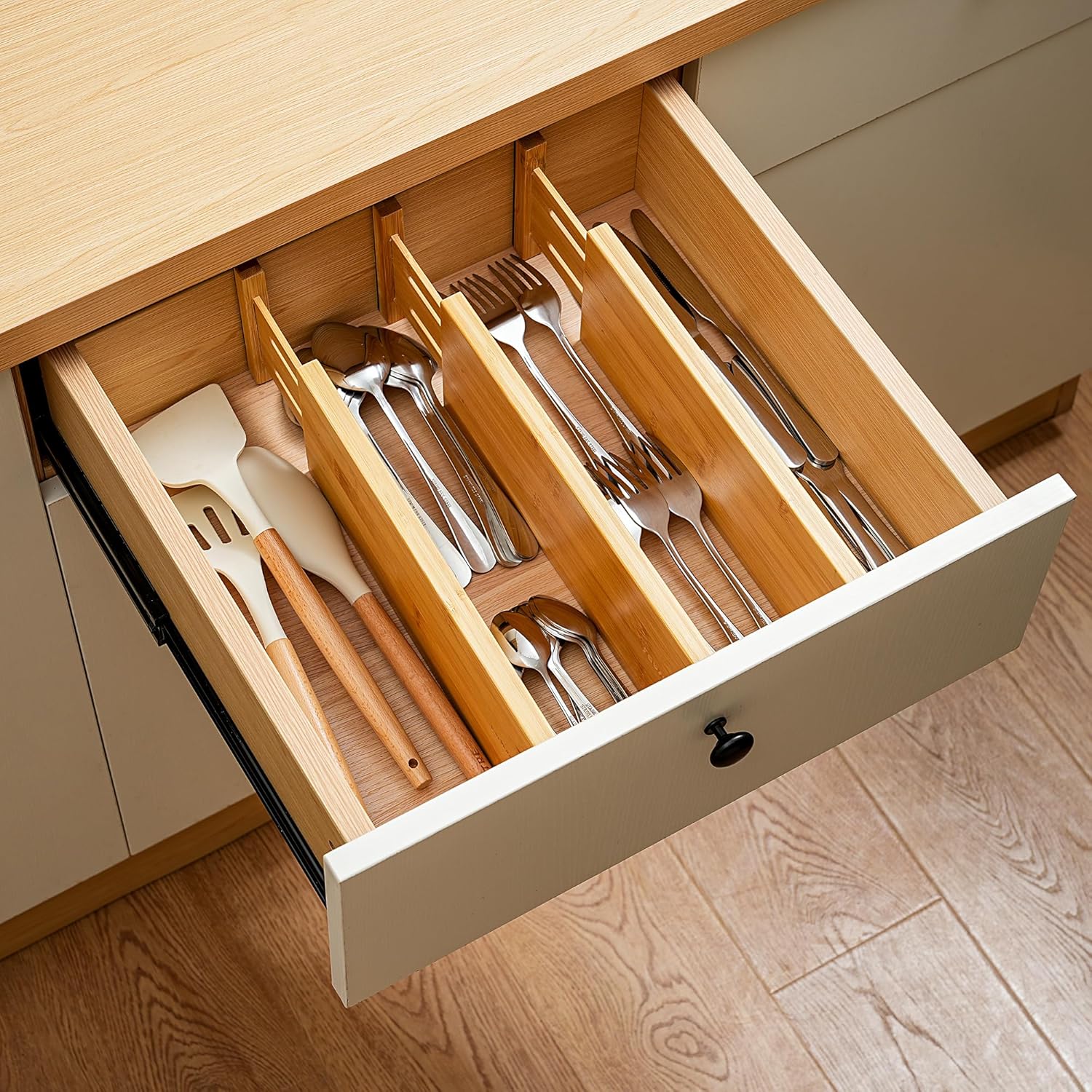 Fabsome Dresser Drawer Organizers 6 Pack, 4.65'' High Adjustable from 12.5-17‘’ Bamboo Drawer Dividers for Clothing Baby Clothes, Wooden Separators for Dresser Nursery Organization with Soft Foam Ends - Image 4