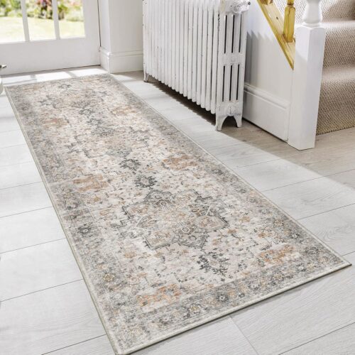GENIMO Runner Rug 2×5 Non Slip Machine Washable Vintage Hallway Runner Rug, Low Pile Lightweight Rugs for Entryway, Hallway, Kitchen and Corridor, Light Taupe Brown