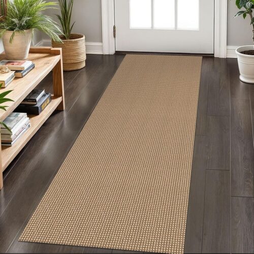 KOZYFLY Boho Runners for Hallways 2×6 ft Washable Hall Carpet Runner Rubber Backed Kitchen Rug Non Slip Woven Cotton Entryway Runner Rugs Floor Runners for Indoor Hallway Bedroom, Tan/Orange/Brown
