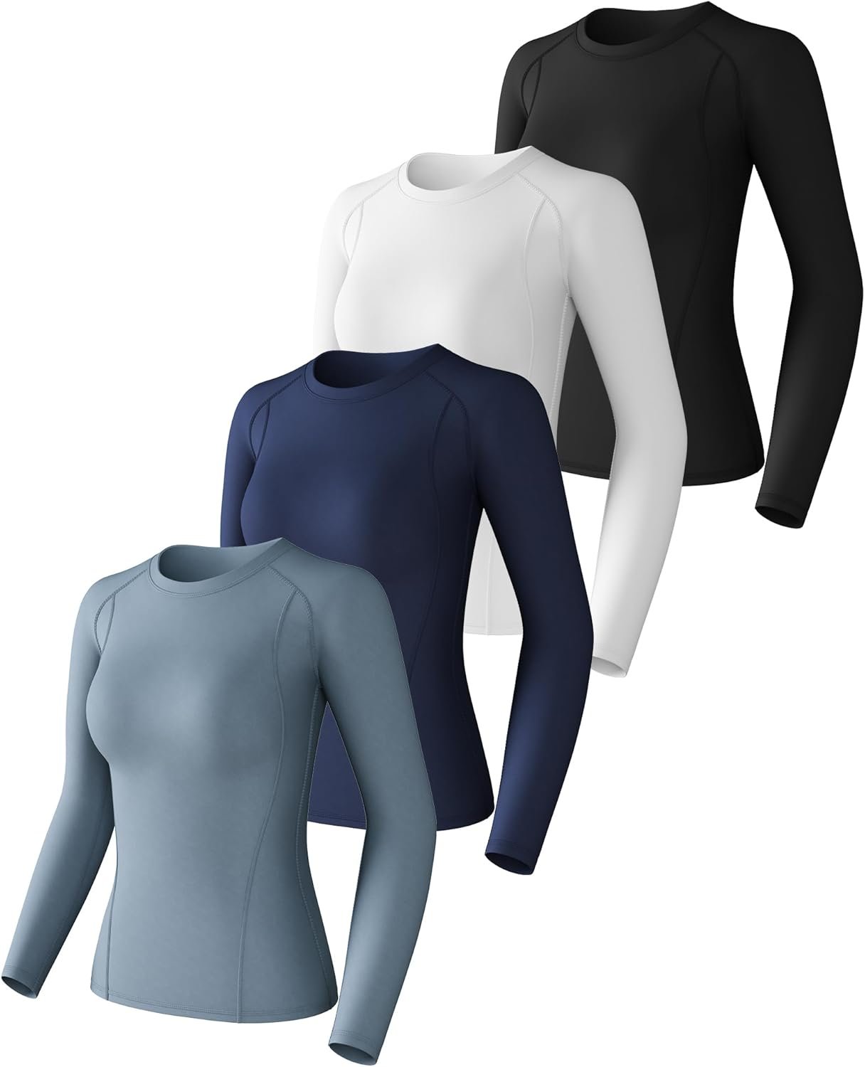 CL convallaria 4 Pack Women’s Compression Shirt Cool Dry Long Short Sleeve Workout Athletic Tops for Yoga Gym Running