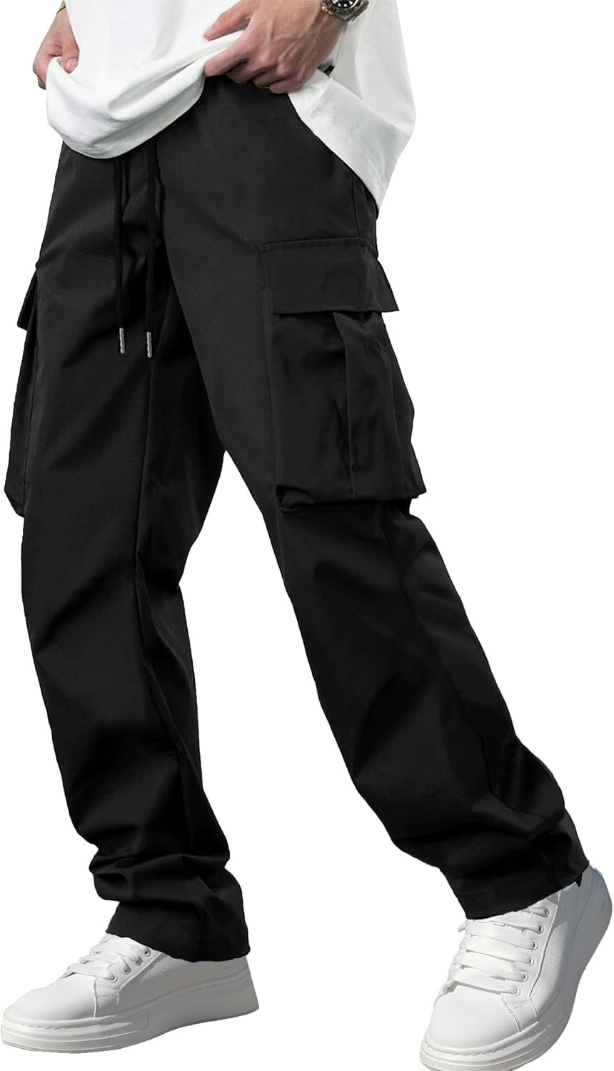 Comdecevis Men’s Casual Cargo Pants Workout Joggers Stretch Sweatpants Hiking Drawstring Tactical Pants with Multi Pockets