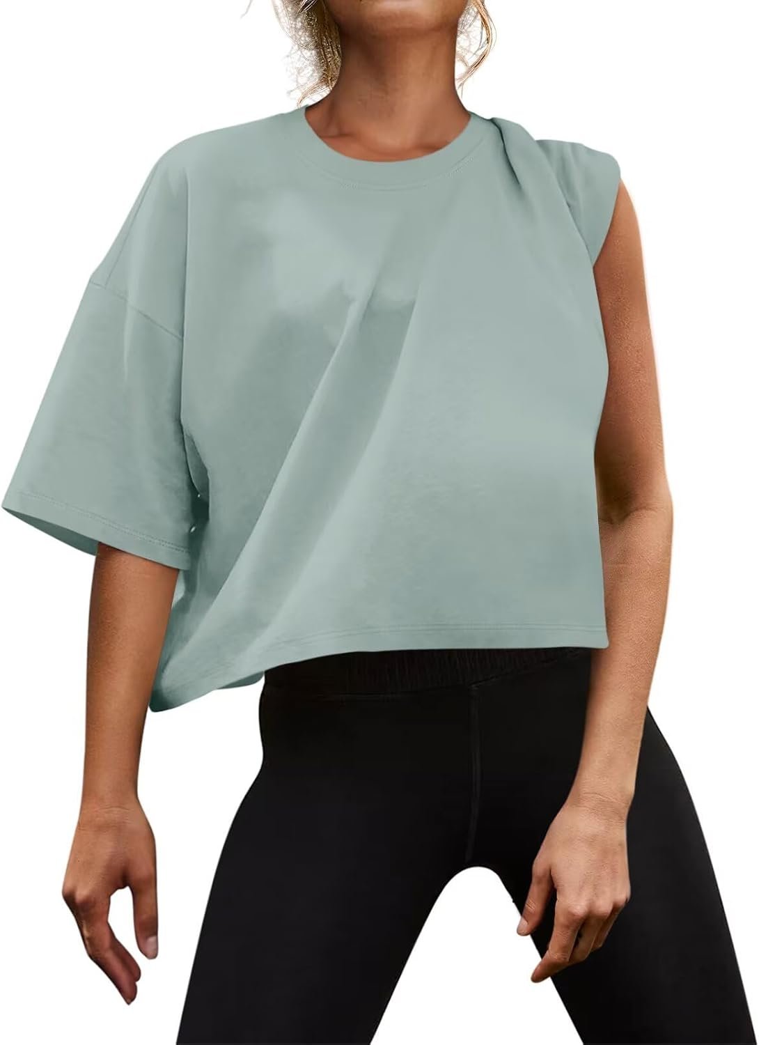 Womens Oversized Workout Crop Tops Cotton T Shirts Boxy Crewneck Loose Fit Short Sleeve Tee Summer Clothes 2025