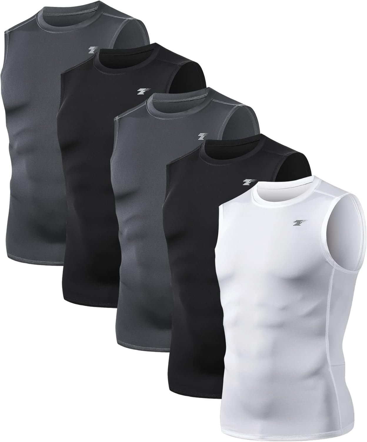 TELALEO 5 Pack Men’s Athletic Compression Shirts Sleeveless Workout Tank Top Sports Base Layer Running Basketball