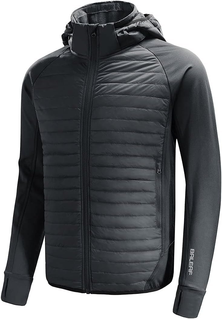 baleaf Men’s Running Jacket Lightweight Warm Up Puffer Jacket Hybrid Thermal Hiking Golf Insulated Coat Thumble Hole