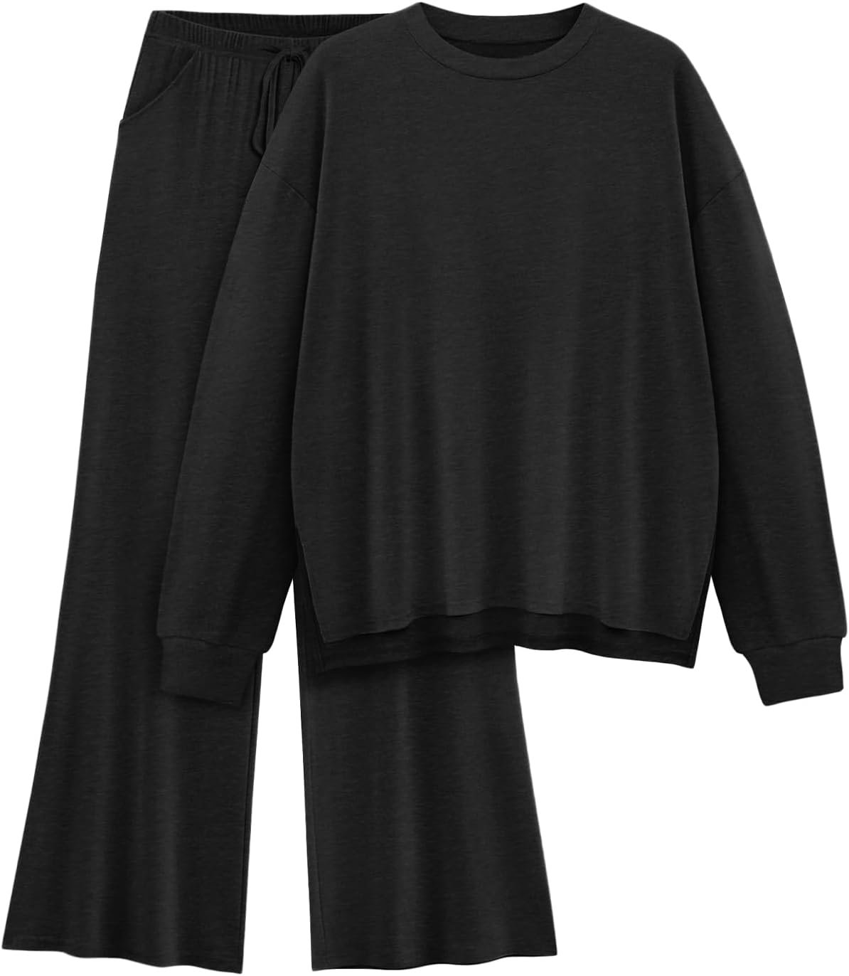 Womens Lounge Set 2025 Fall 2 Piece Outfits Long Sleeve Tops Wide Leg Long Pants Cozy Matching Sets Clothing