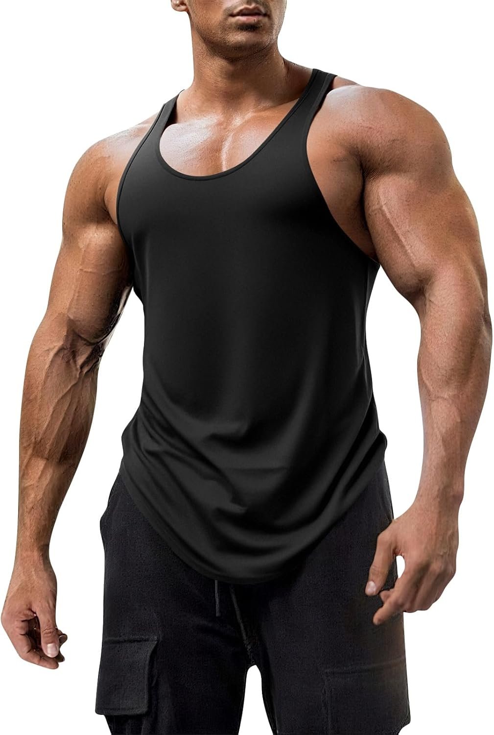 Mens Workout Tank Tops Fitness Bodybuilding Sleeveless Gym Muscle Stringer Shirts