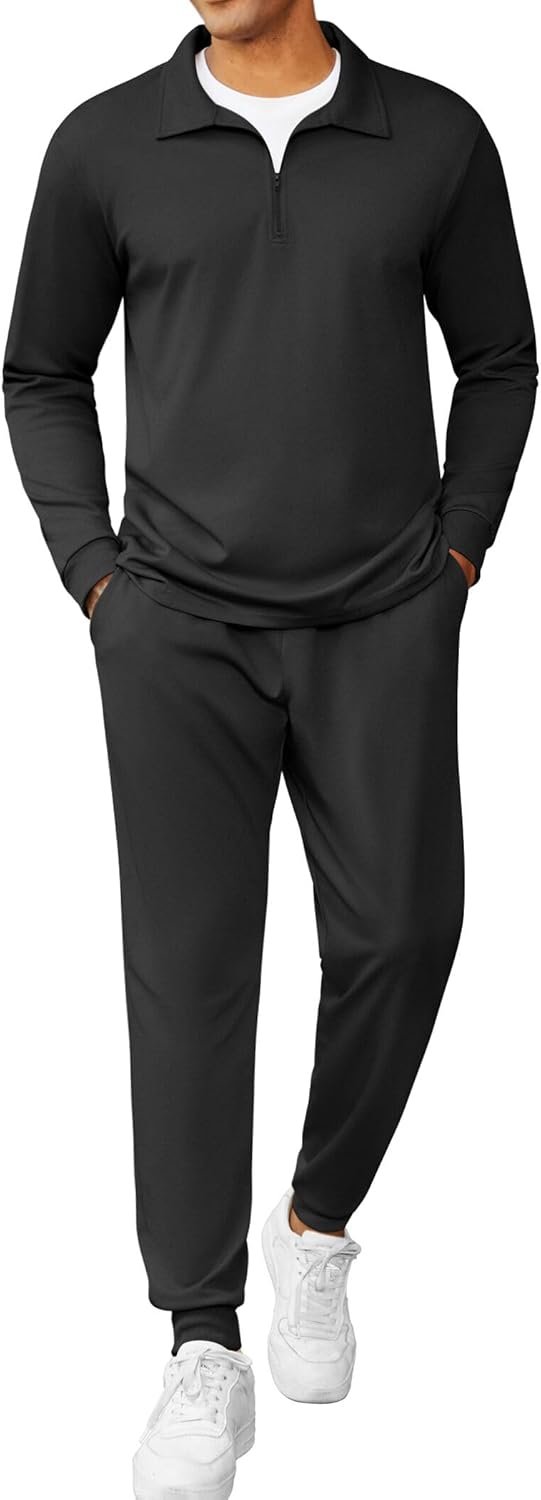 COOFANDY Men’s Tracksuit 2 Piece Quarter Zip Polo Athletic Sweatsuits Casual Running Jogging Sport Suit Sets