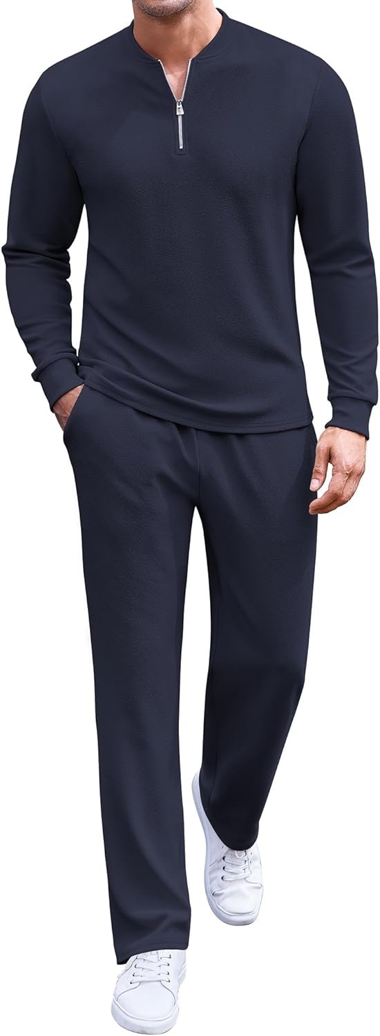 COOFANDY Men’s 2 Piece Tracksuit Set Polo Athletic Sweatsuit Quarter Zip Jogging Long Sleeve Casual Sports Outfits