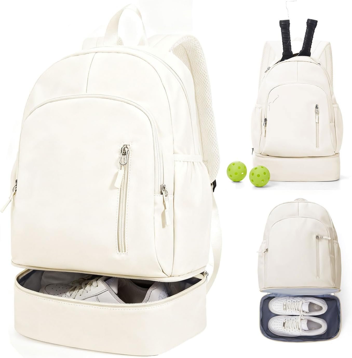 BJLFS Gym Backpack for Women Foldable Outdoor Weekender Gym Bag with Shoe Compartment & Wet Pocket, Waterproof Sports Backpack, Dance Back Pack & Yoga Track Bag-Beige