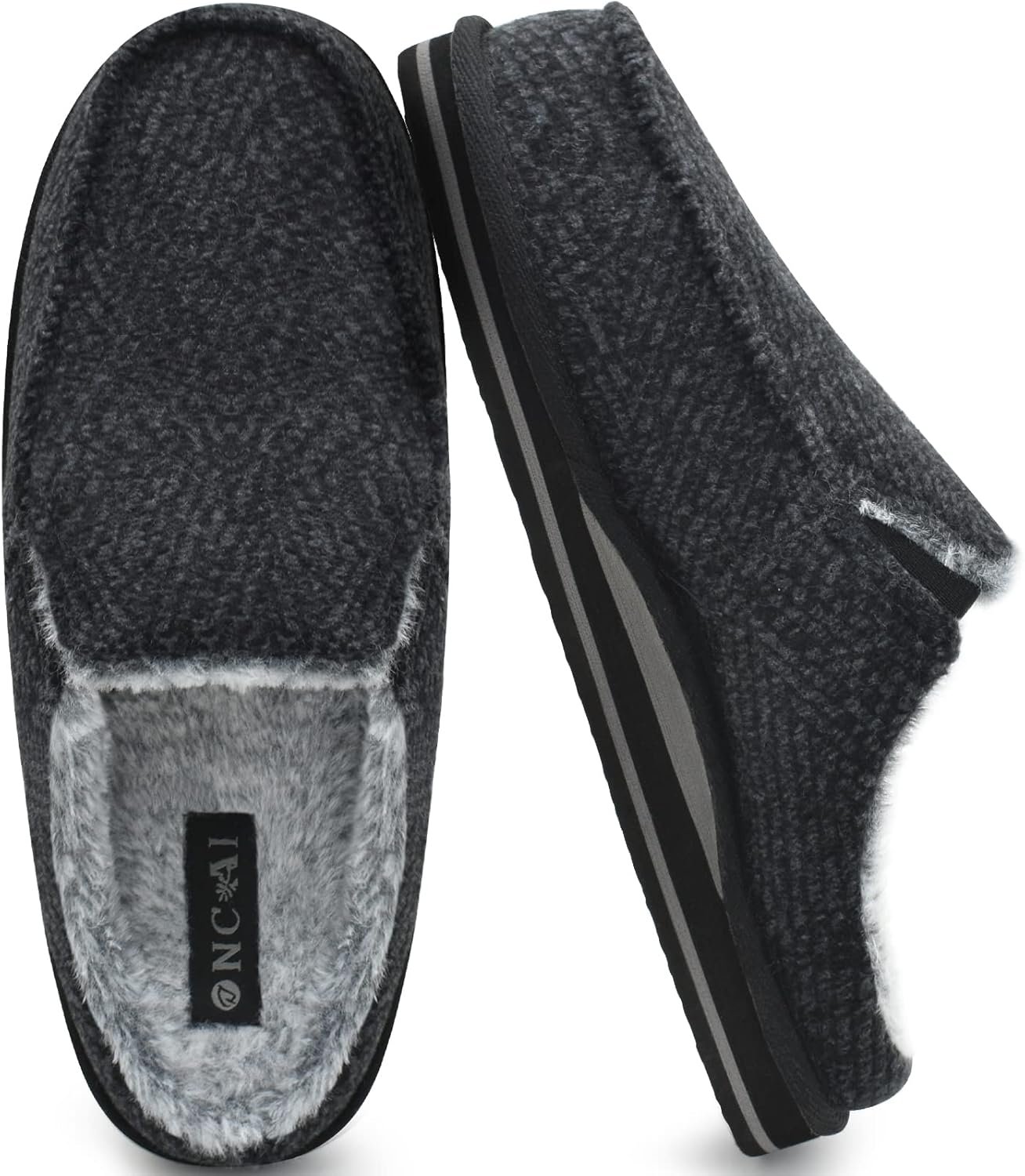 ONCAI Mens Clog Slippers with Arch Support Stripe Faux Fur Cotton-Blend High-Density Memory Foam Warm House Slippers Slip-on Indoor Outdoor Rubber Sole Size 7-16