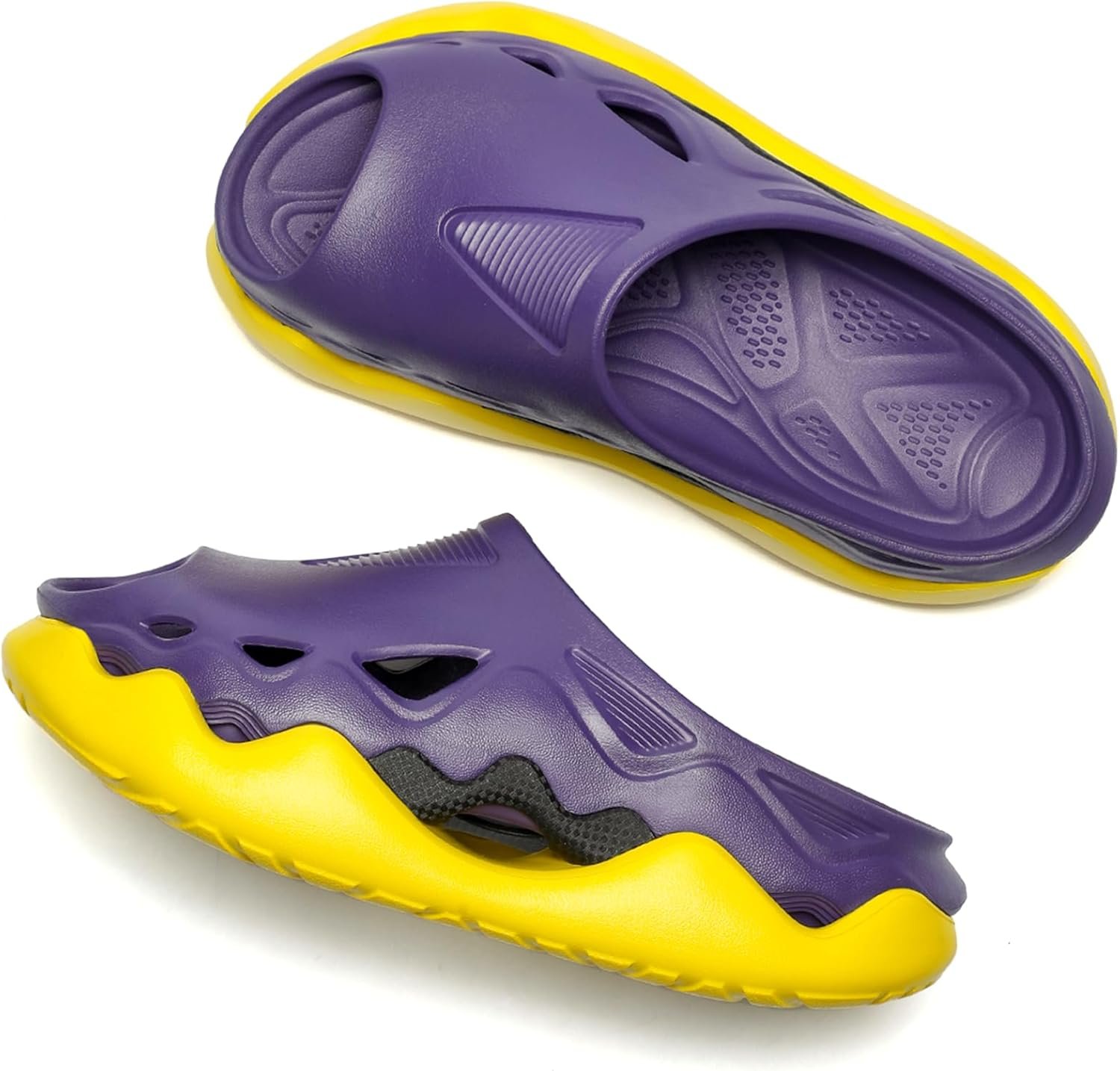 Unisex Sports Fashion Cool Slides Chunky Platform Sandals, EVA Mules & Clogs for Men – Breathable Hollow, 2in Height Increase, Post-Workout Recovery, Waterproof Quick-Dry, Outdoor Non-Slip