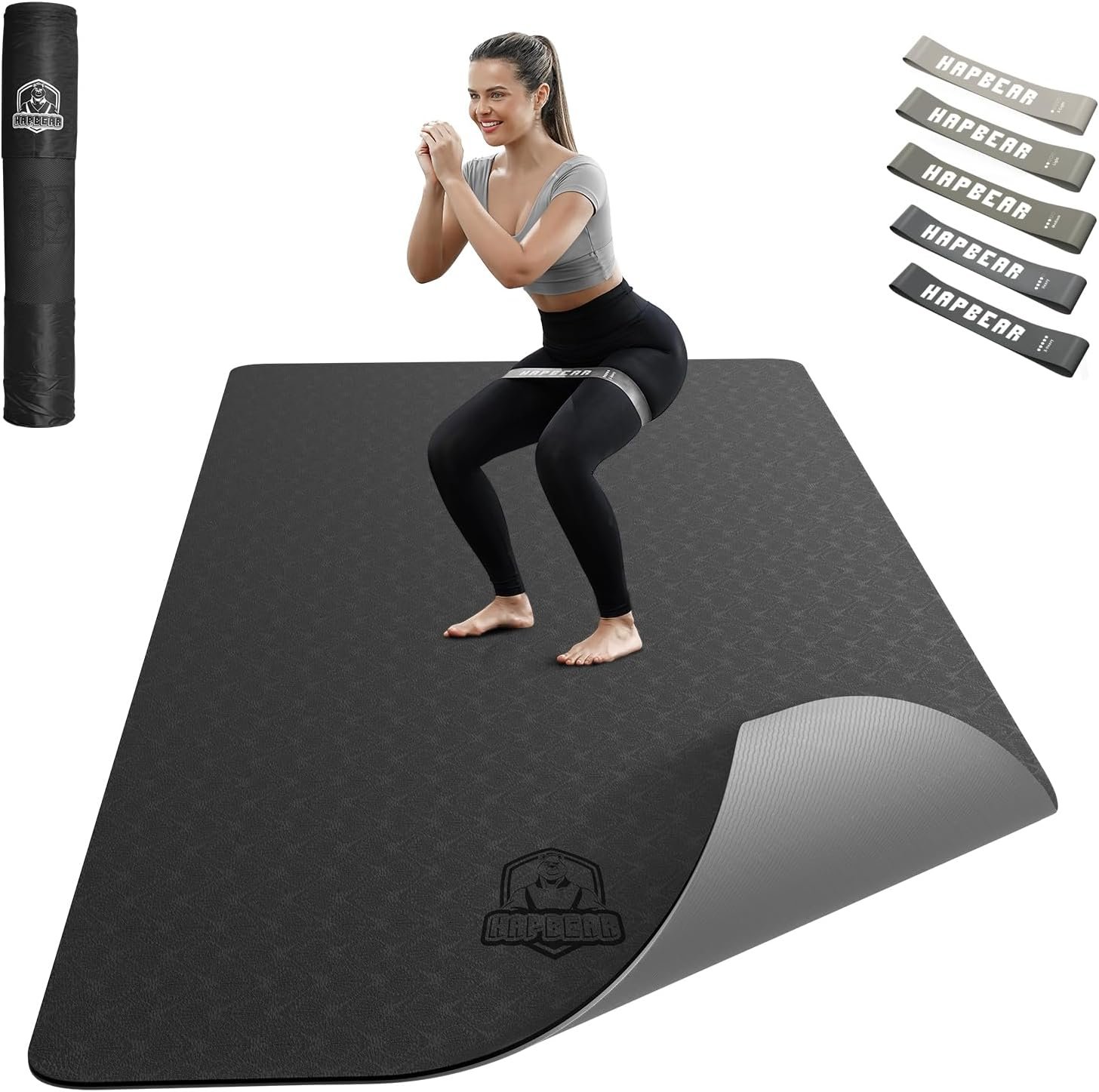 HAPBEAR Large Yoga Mat – 72″x36″x6mm (1/4 inch), Extra Wide Non-Slip Exercise Mat for Home Workout, Yoga, Pilates & Stretching, Durable & Eco-Friendly, Includes Bonus Resistance Bands & Carry Bag