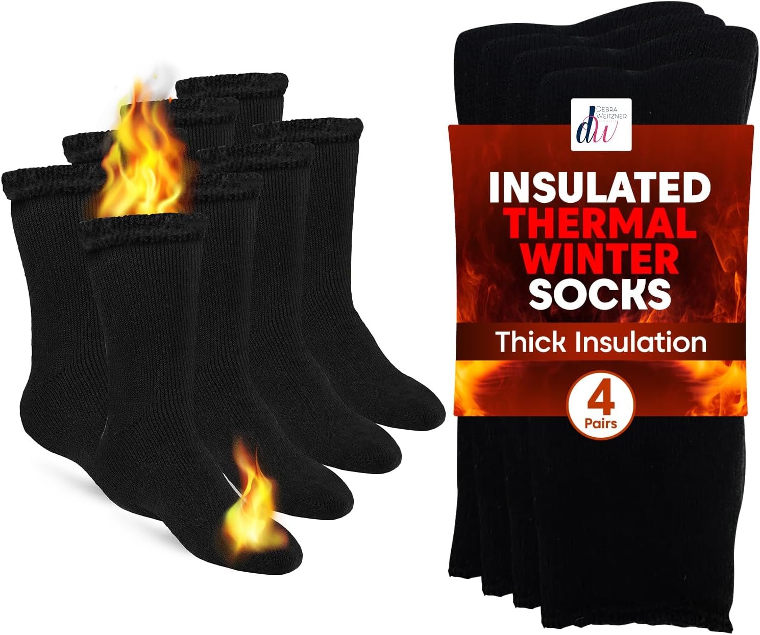 Debra Weitzner Thermal Socks for Men Women Warm Socks 4/6 Pairs Crew Winter Thick Boot Socks