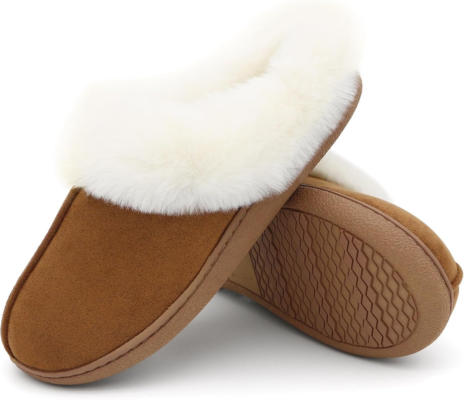 Jerzmy Fuzzy House Slippers for Women, Cushion Memory Foam Slippers Suede Faux Fur with Arch Support, Comfy Home Shoes for Indoor Outdoor Bedroom