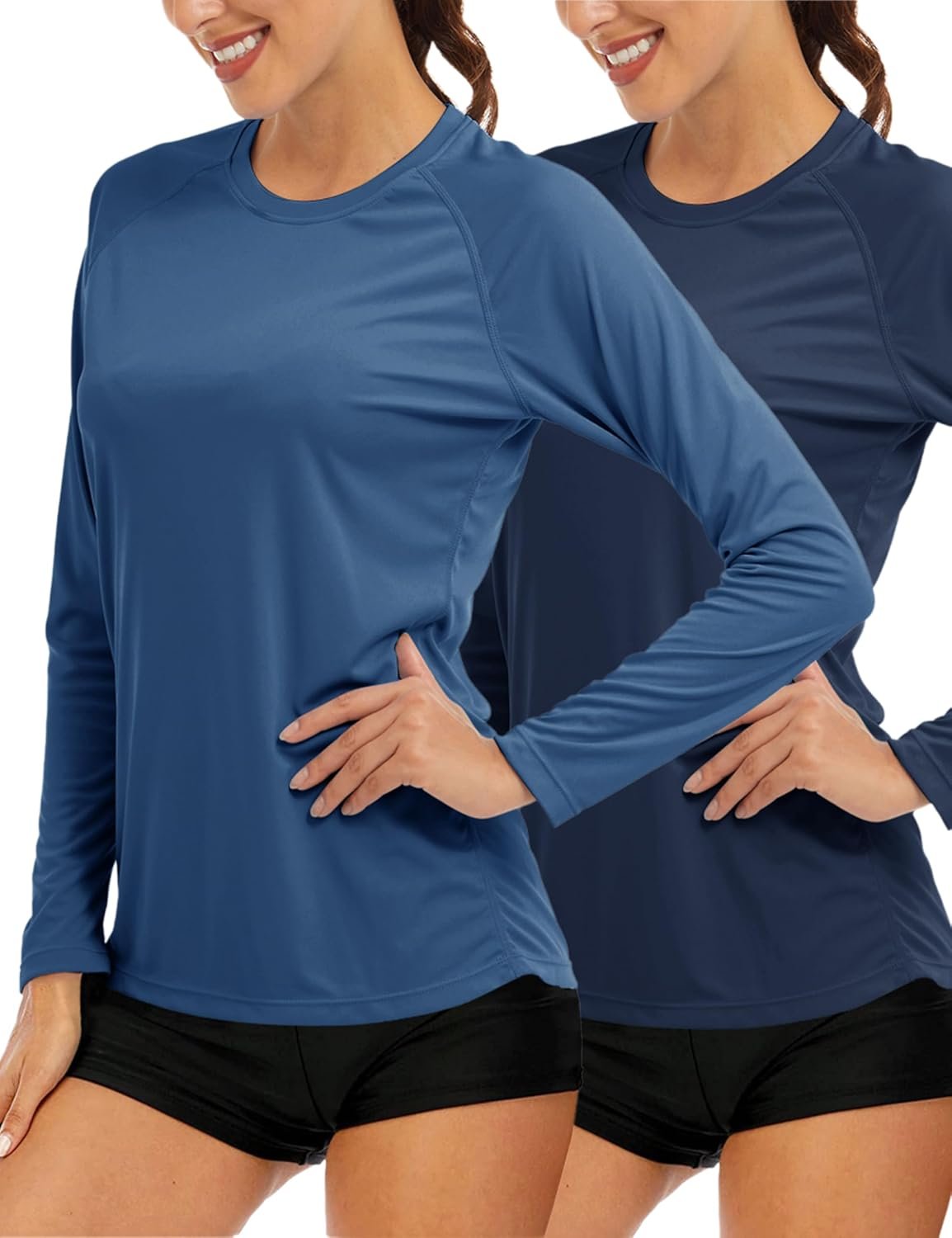 MAGCOMSEN Women’s 2 Pack Long Sleeve Shirts UPF 50+ Sun Protection Quick Dry Swim Shirt for Rash Guard Fishing Workout