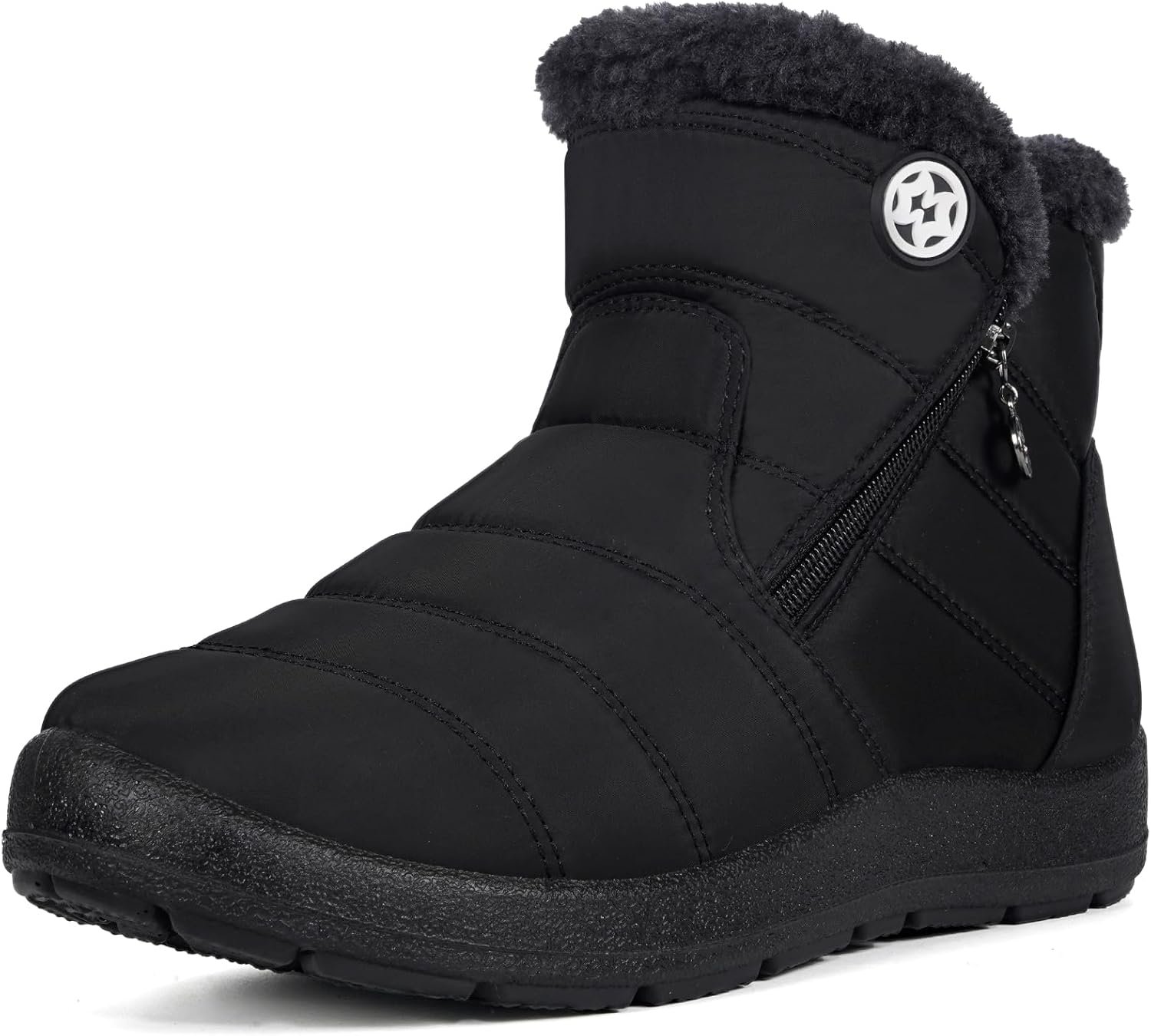 Eagsouni Snow Boots Womens Winter Ankle Boots Ladies Warm Fur Lined Booties Thickening Shoes Zip Flat Sneakers Outdoor Booties