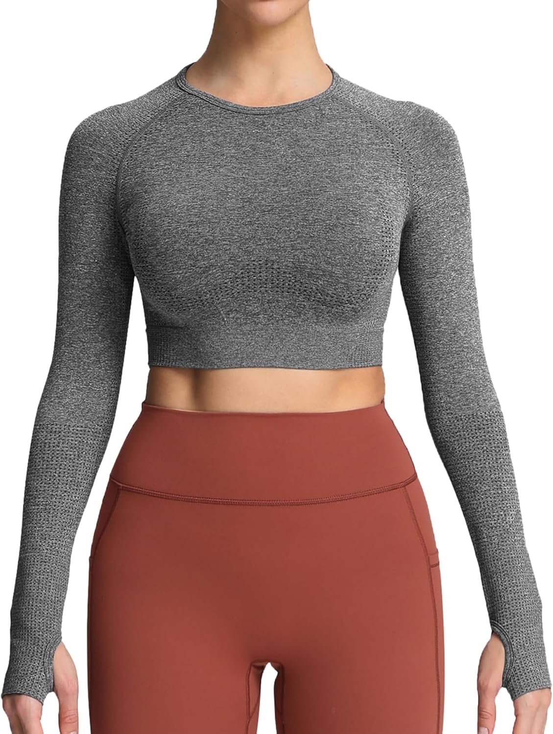 Aoxjox Long Sleeve Crop Tops for Women Workout Seamless Cropped T Shirt Top