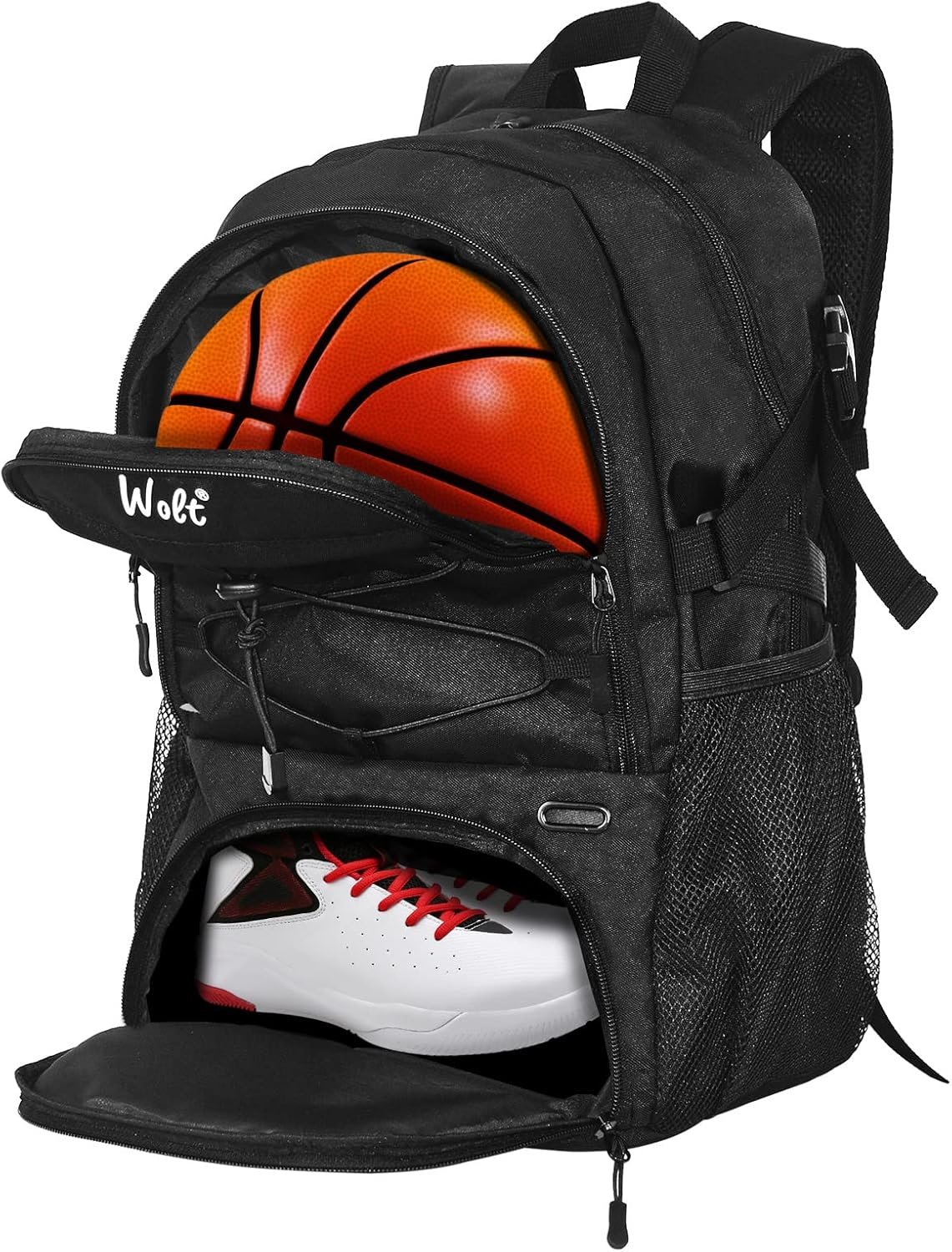 WOLT Basketball Backpack Large Sports Bag with Separate Ball Holder & Shoes Compartment, Best for Basketball, Soccer,Gym
