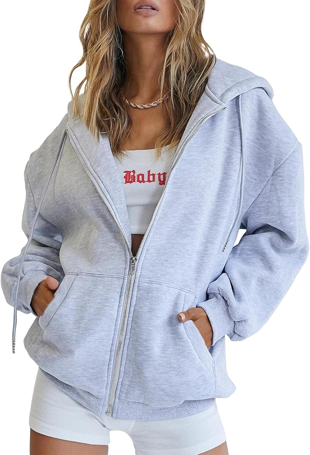 Trendy Queen Womens Zip Up Hoodies Oversized Sweatshirts Fall School Fashion Outfits Casual Jackets 2025 Winter Clothes