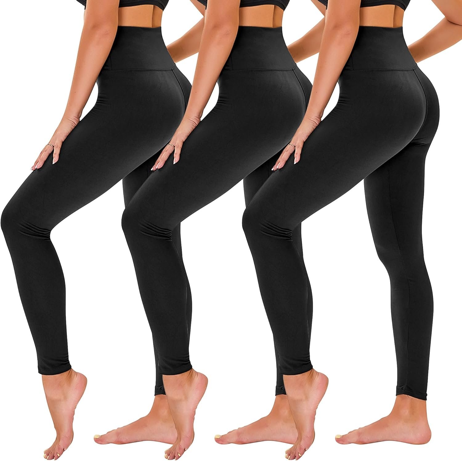 TNNZEET 3 Pack Leggings for Women – Black Tummy Control High Waisted Soft Yoga Pants for Workout Gym Running with Pockets
