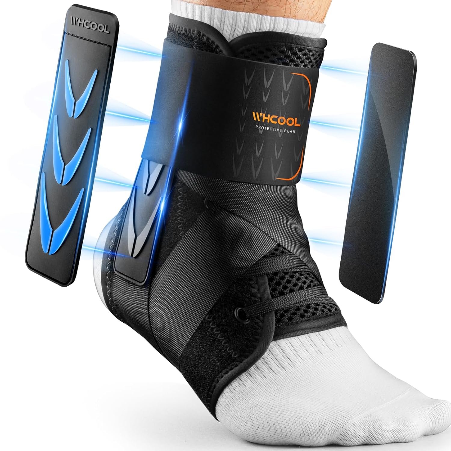 Slim-Fit Ankle Brace for Sprained Ankle, Quick Lace Up Ankle Support for Women Men with 2 Auto-Shaped Pads, Air Fabric Cool Ankle Stabilizer for Injury Recover, Running,Sports, M(12”-13”)