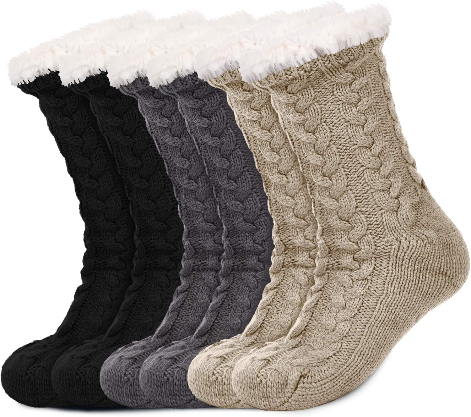SATINIOR 3 Pairs Women’s Winter Slipper Socks Soft Warm Cozy Fuzzy Fleece-lined Slipper Socks