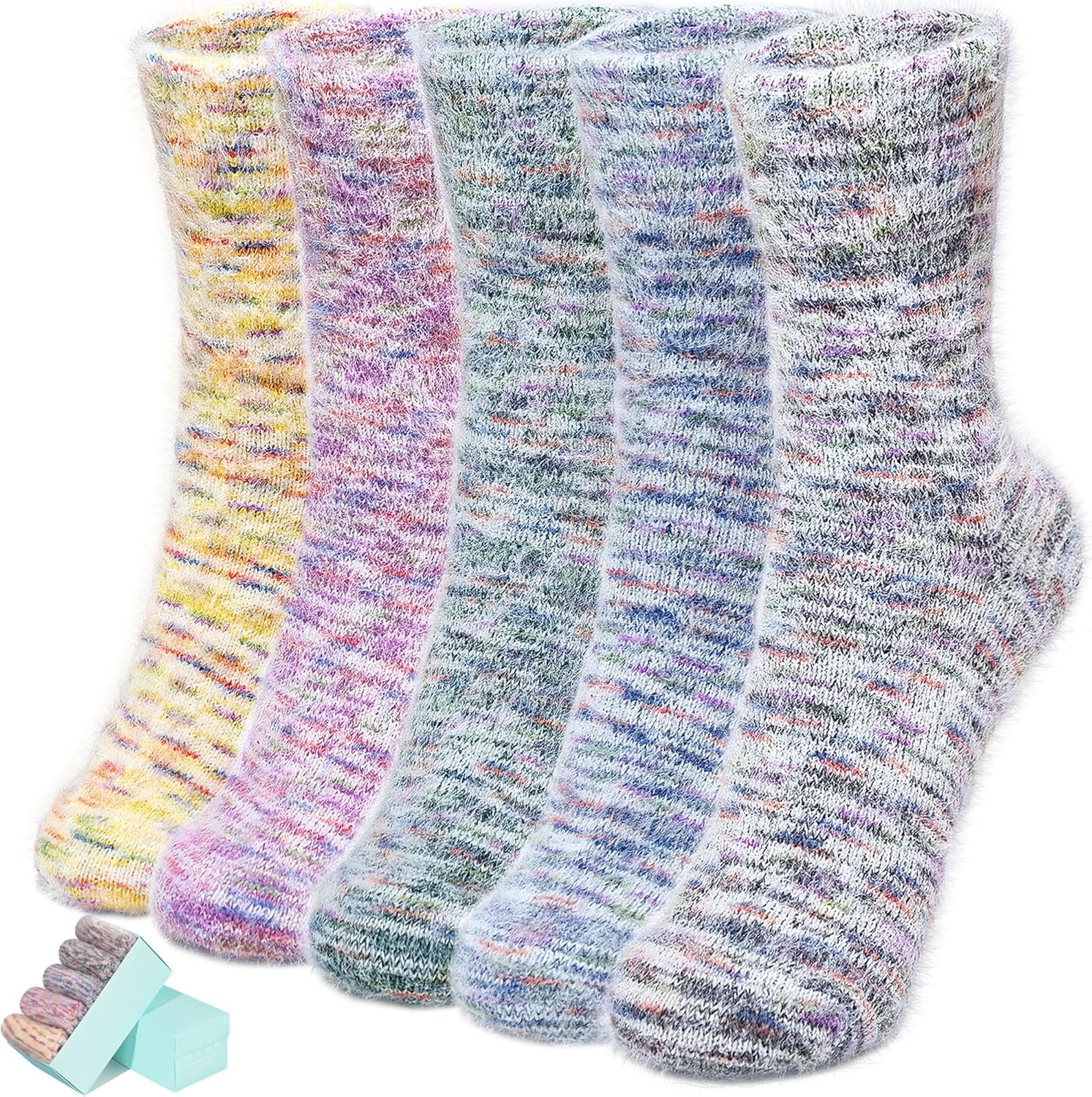 ICEIVY Womens Fuzzy Socks Thick Soft Warm Winter Fluffy Cozy Cabin 5 Packs Casual Home Sleep Socks with Gifts Box